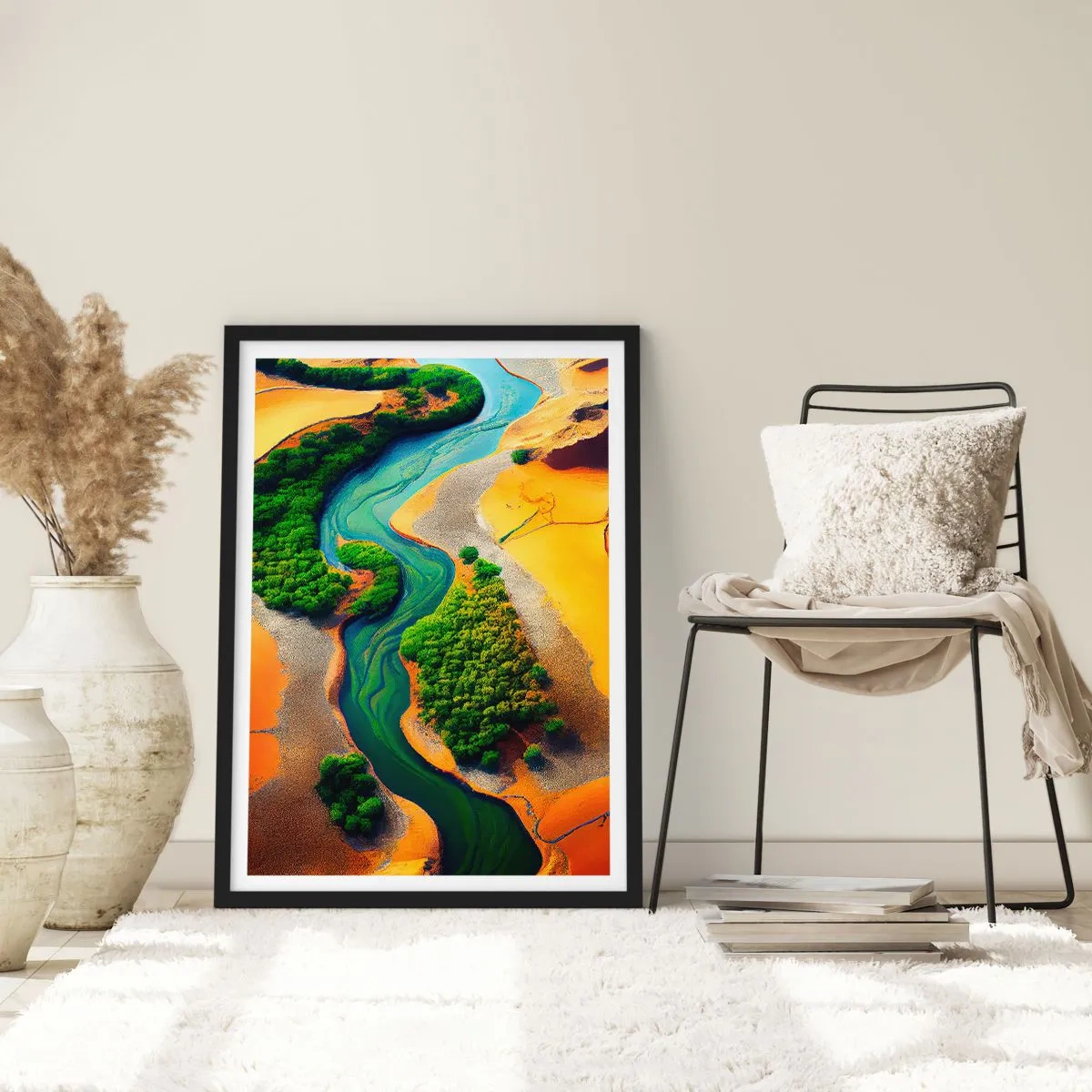 Affisch i svart ram - Ett färgstarkt landskap med en slingrande flod - 50x70cm - Livgivande flod - Modern väggdekoration för vardagsrum och sovrum ARTTOR