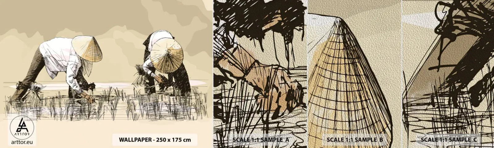 Provbit av fototapet Premium Sand - Lyckad skörd - Asien, Risplantage, Risfält - 100x30 cm