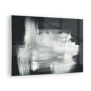 Glastavla - Bild på glas - Minimalistisk abstraktion i svartvitt - 70x50cm - Vävd av det vertikala och horisontella - Modern väggdekoration för vardagsrum och sovrum ARTTOR