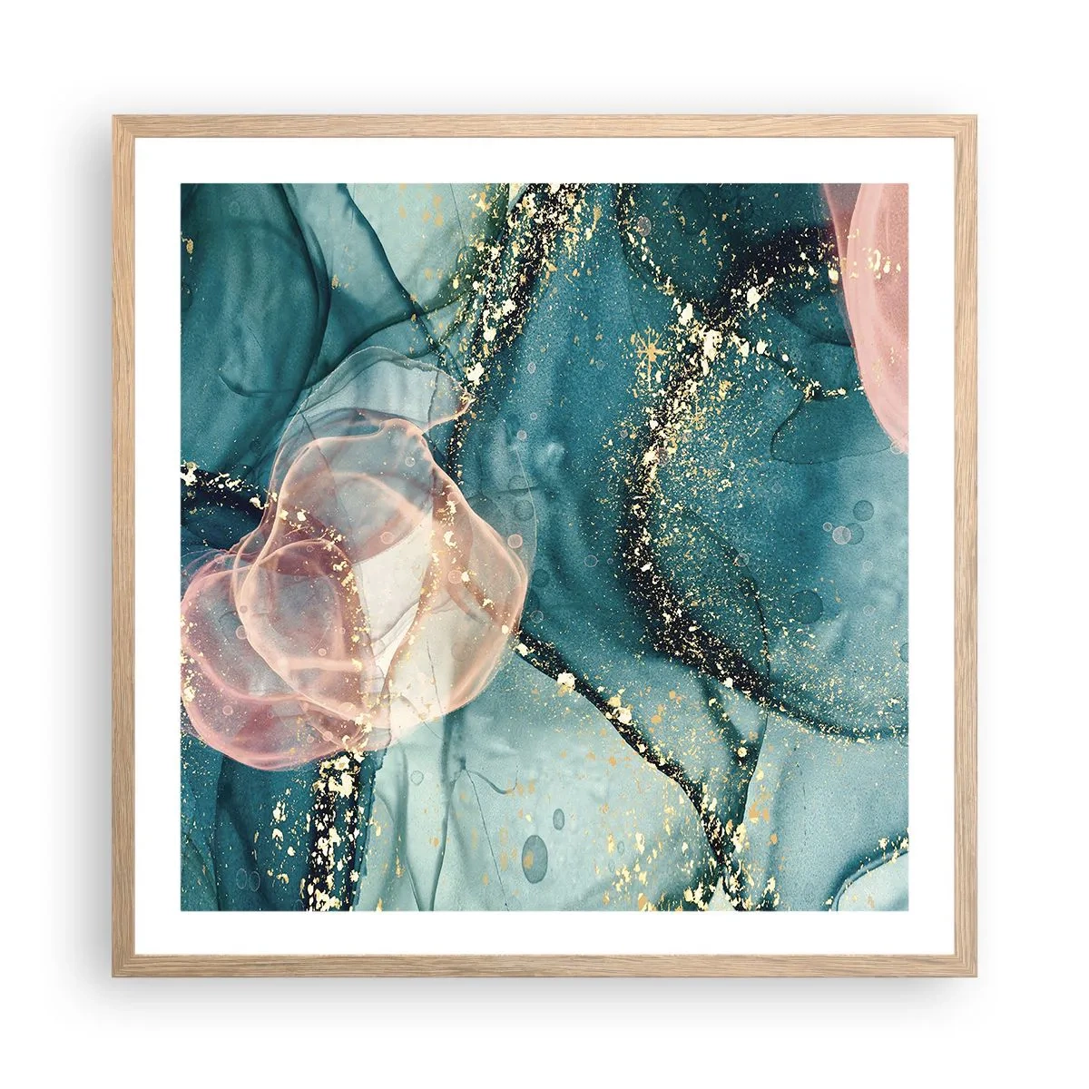 Affisch i ram av ljusek - Sidenblå, tyllrosa - 60x60 cm