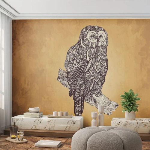 Självhäftande Fototapet Deluxe Sticker - Invecklade ornament av visdom - Uggla, Fågel, Djur - 100x70 cm