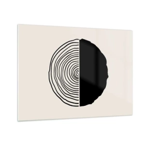 Glastavla - Bild på glas - En minimalistisk grafik av ett tvärsnitt av en trädstam i två halvor. - 70x50cm - Hälften hälften - Modern väggdekoration för vardagsrum och sovrum ARTTOR