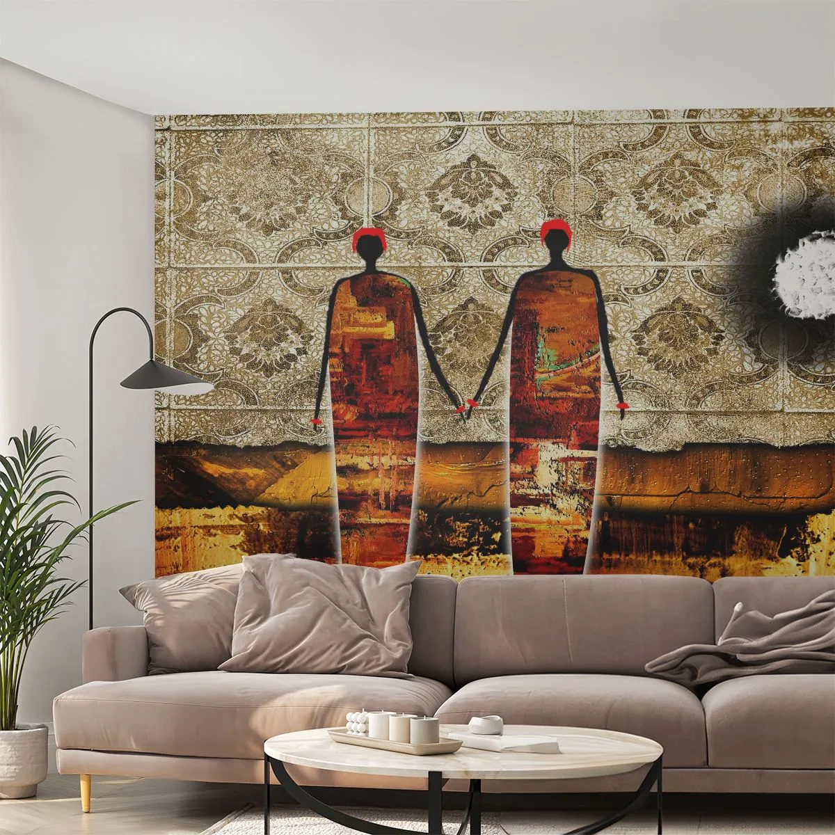 Fototapet Standard Eco - Etnisk komposition i Afrikas färger - människor, Afrika, Grafik - 400x280 cm