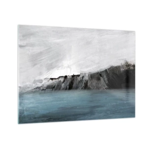 Glastavla - Bild på glas - Abstrakt komposition i nyanser av blått, vitt och svart - 70x50cm - Vatten - jord: en krock mellan elementen - Modern väggdekoration för vardagsrum och sovrum ARTTOR