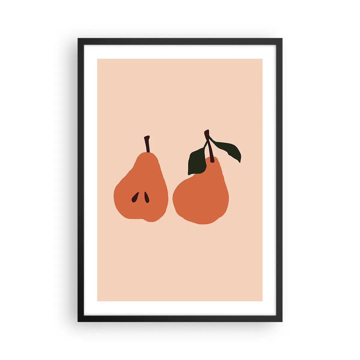 Affisch i svart ram - En minimalistisk illustration av två päron mot en beige bakgrund. - 50x70cm - Bara sötma - Modern väggdekoration för vardagsrum och sovrum ARTTOR
