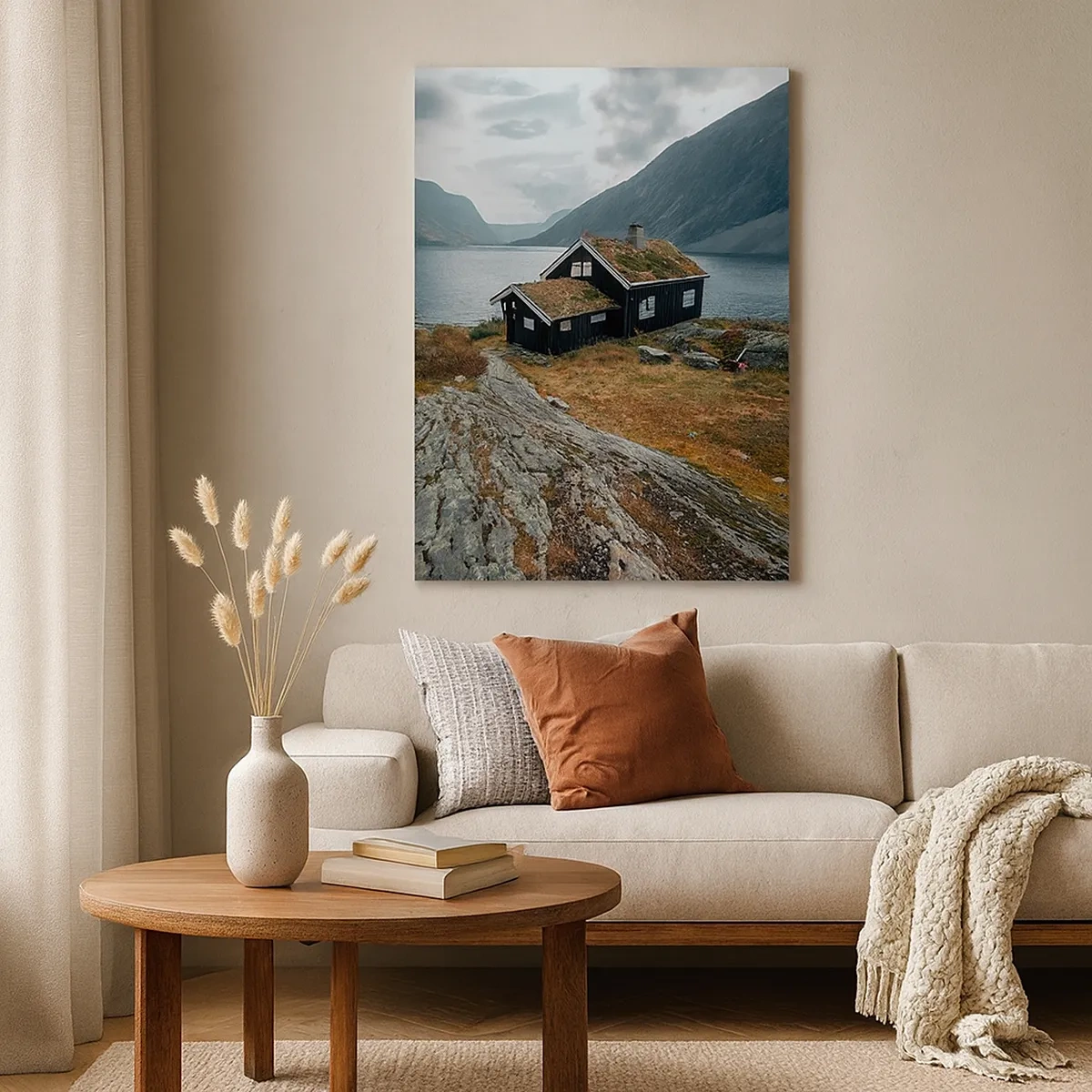 Canvastavla - Bild på duk - Sommarort vid fjorden - 50x70 cm