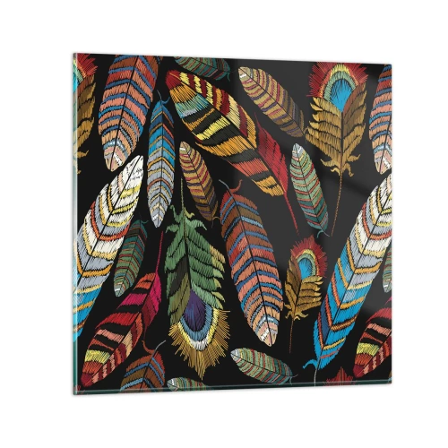 Glastavla - Bild på glas - Fågelkarneval - 70x70 cm