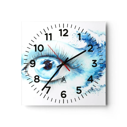 Väggklocka - Klocka på glas - Doppa sig i den blåa blicken - 40x40 cm