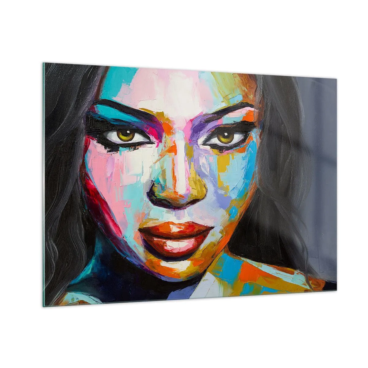 Glastavla - Bild på glas - Kan inte ta ögonen från henne - 100x70 cm