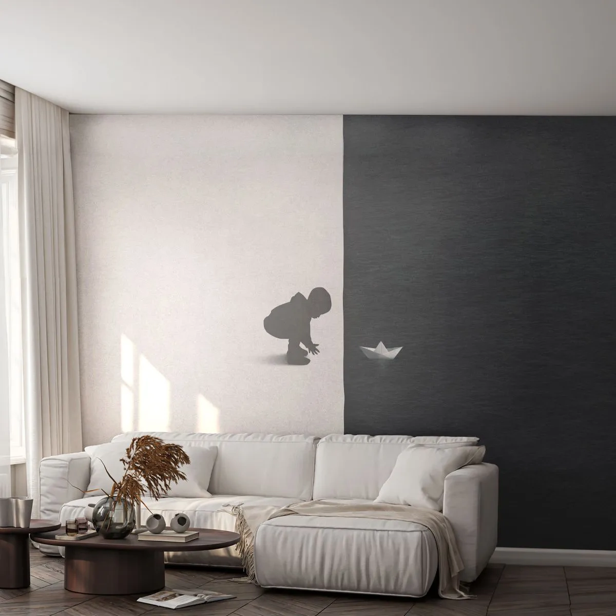 Fototapet Standard Eco - En stor expedition - Unge, Svartvitt, Vatten - 350x256 cm