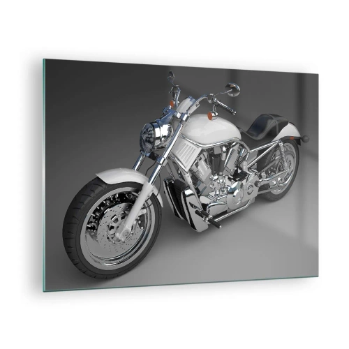 Glastavla - Bild på glas - En snygg motorcykel på en grå bakgrund med en modern twist - 70x50cm - Man vill lägga sig knäna - Modern väggdekoration för vardagsrum och sovrum ARTTOR