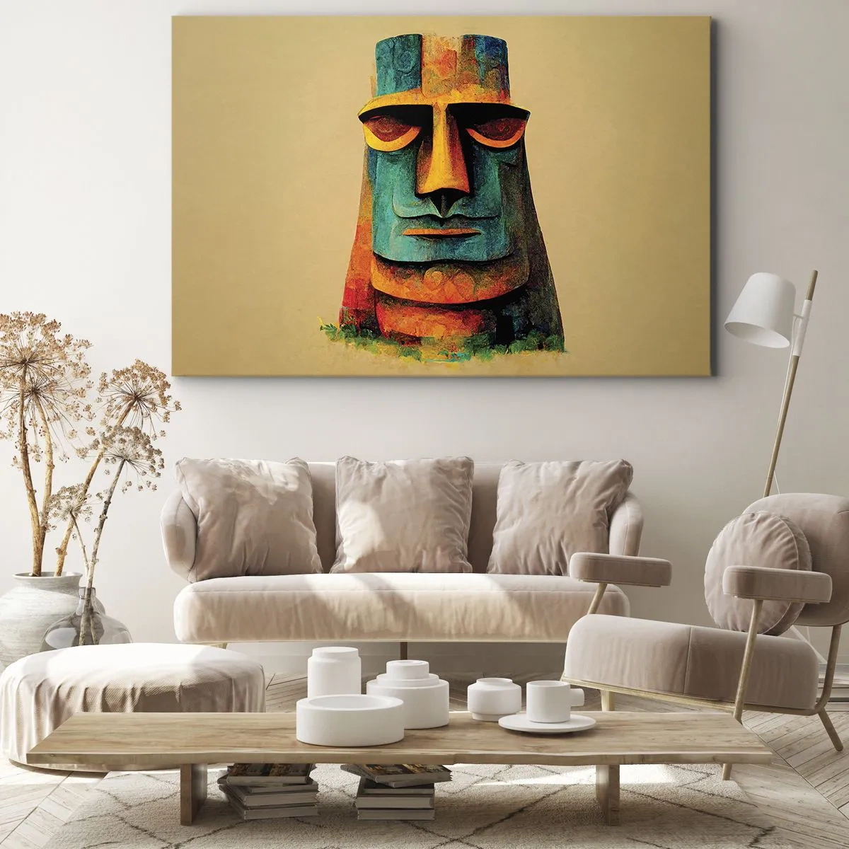 Canvastavla - Bild på duk - Färgglad staty från Påskön - 70x50cm - Statylik, men ändå sympatisk - Modern väggdekoration för vardagsrum och sovrum ARTTOR