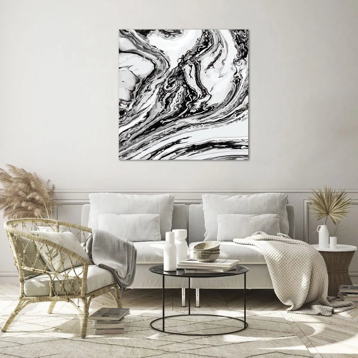 Glastavla - Bild på glas - I början var det kaos - 70x70 cm