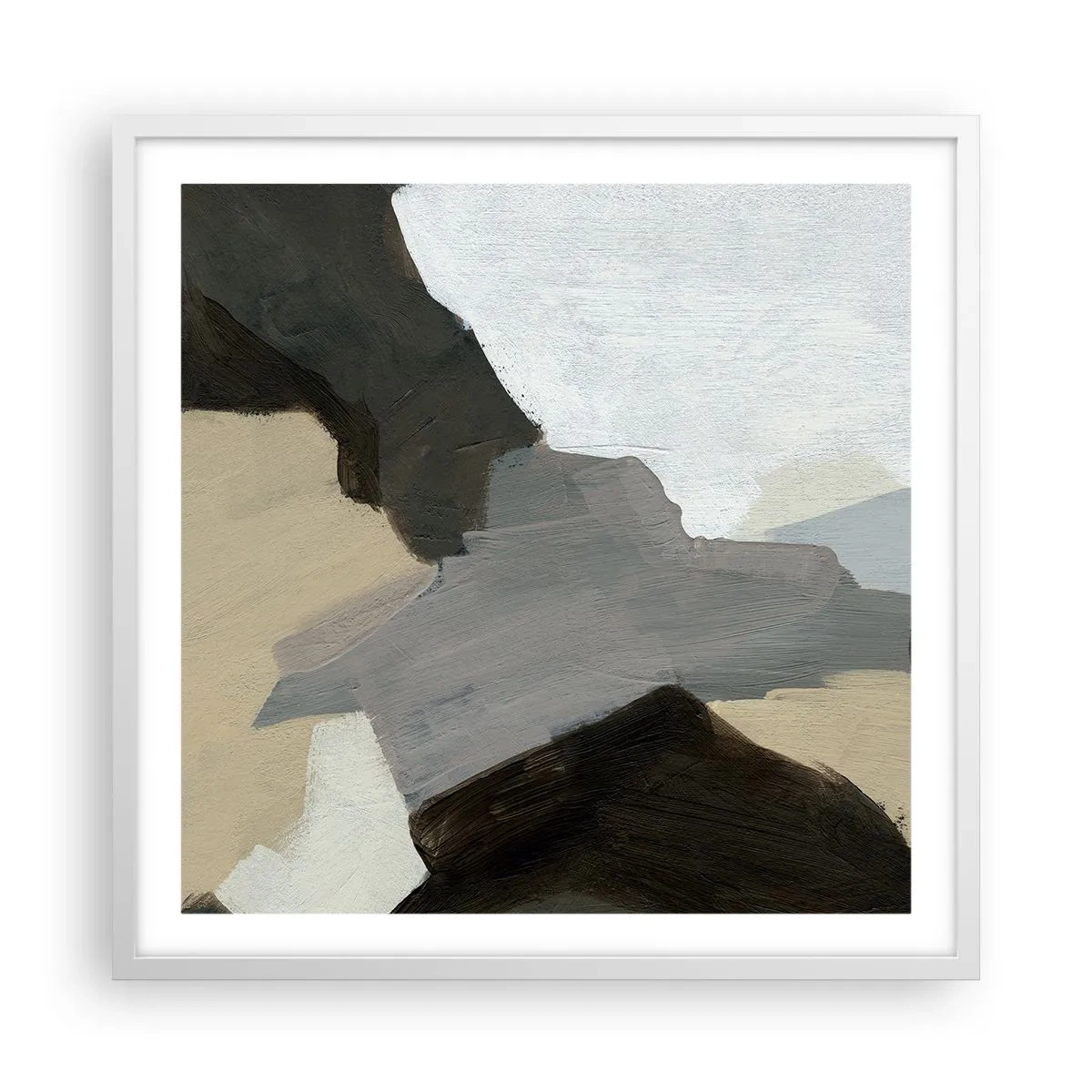 Affisch i vit ram - Abstraktion: avgrening av det gråa - 60x60 cm
