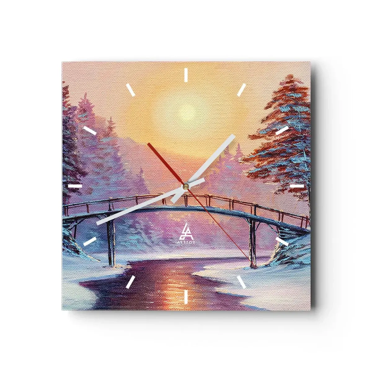 Väggklocka - Klocka på glas - De fyra årstiderna - vinter - 30x30 cm