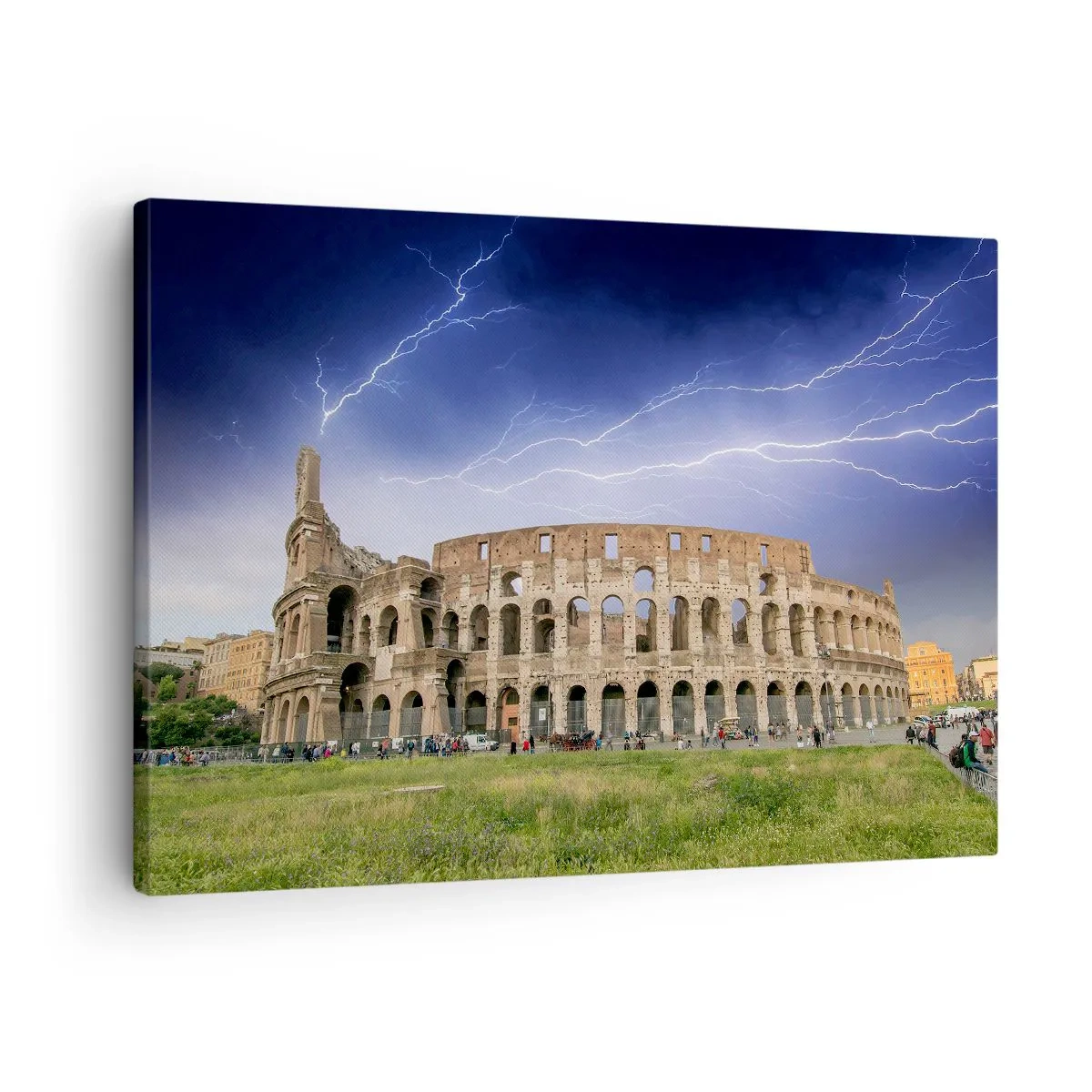 Canvastavla - Bild på duk - Colosseum i Rom upplyst av blixtar - 70x50cm - Kamparena - Modern väggdekoration för vardagsrum och sovrum ARTTOR