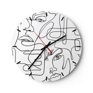 Väggklocka - Klocka på glas - Minimalistiska linjekonst ansiktsskisser på vit bakgrund - 30x30cm - I trassliga känslor - Modern väggdekoration för vardagsrum, kök och sovrum ARTTOR