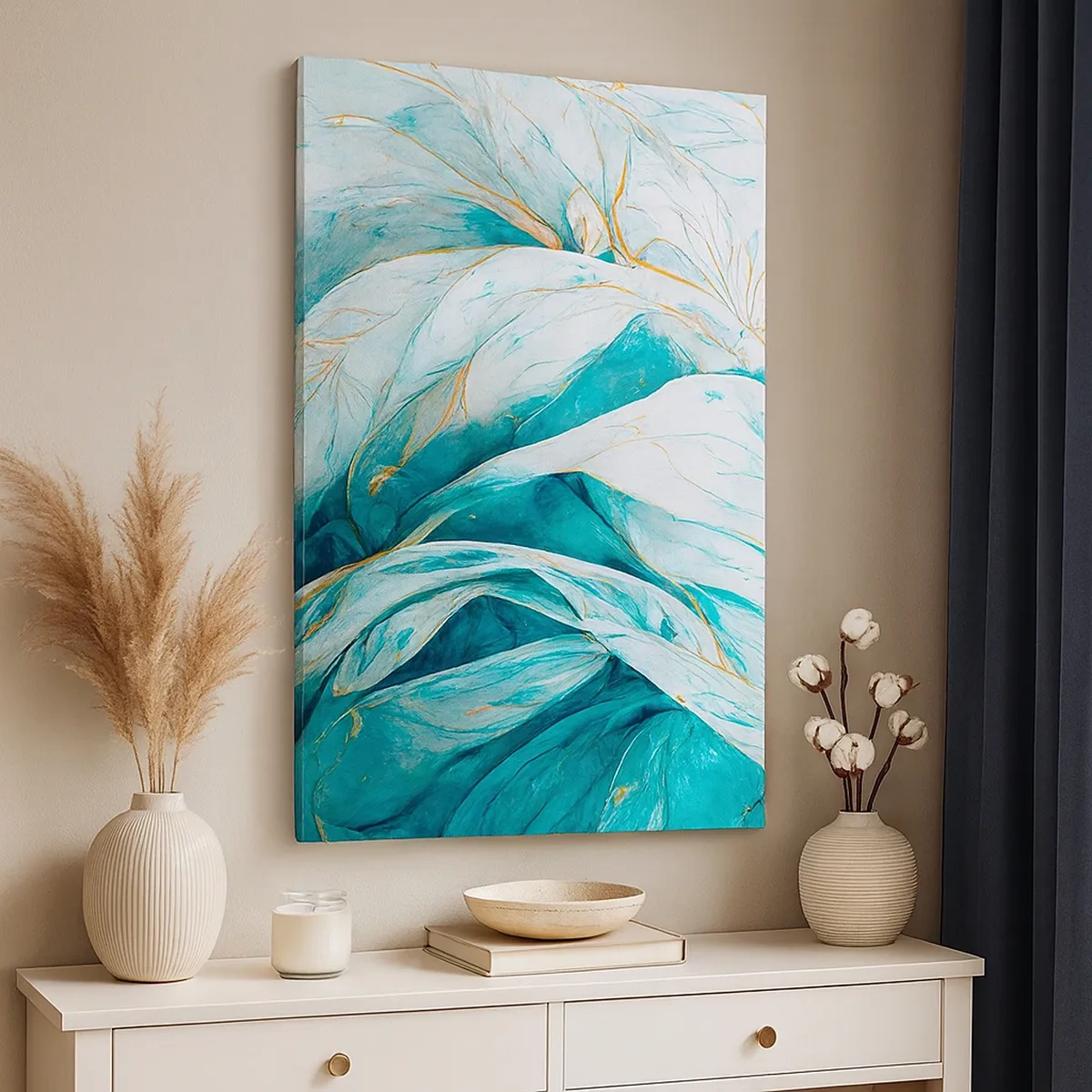 Canvastavla - Bild på duk - Blå abstraktion med guldmotiv - 50x70 cm