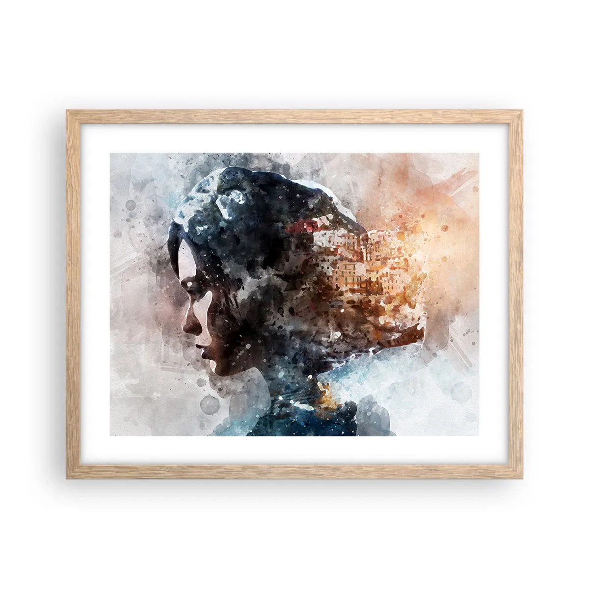 Affisch i ram av ljusek - Berättelse om en tjej med en stad i bakgrunden - 50x40 cm