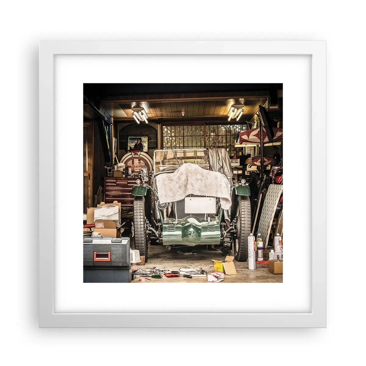 Affisch i vit ram - Tillbaka till det förflutna - 30x30 cm