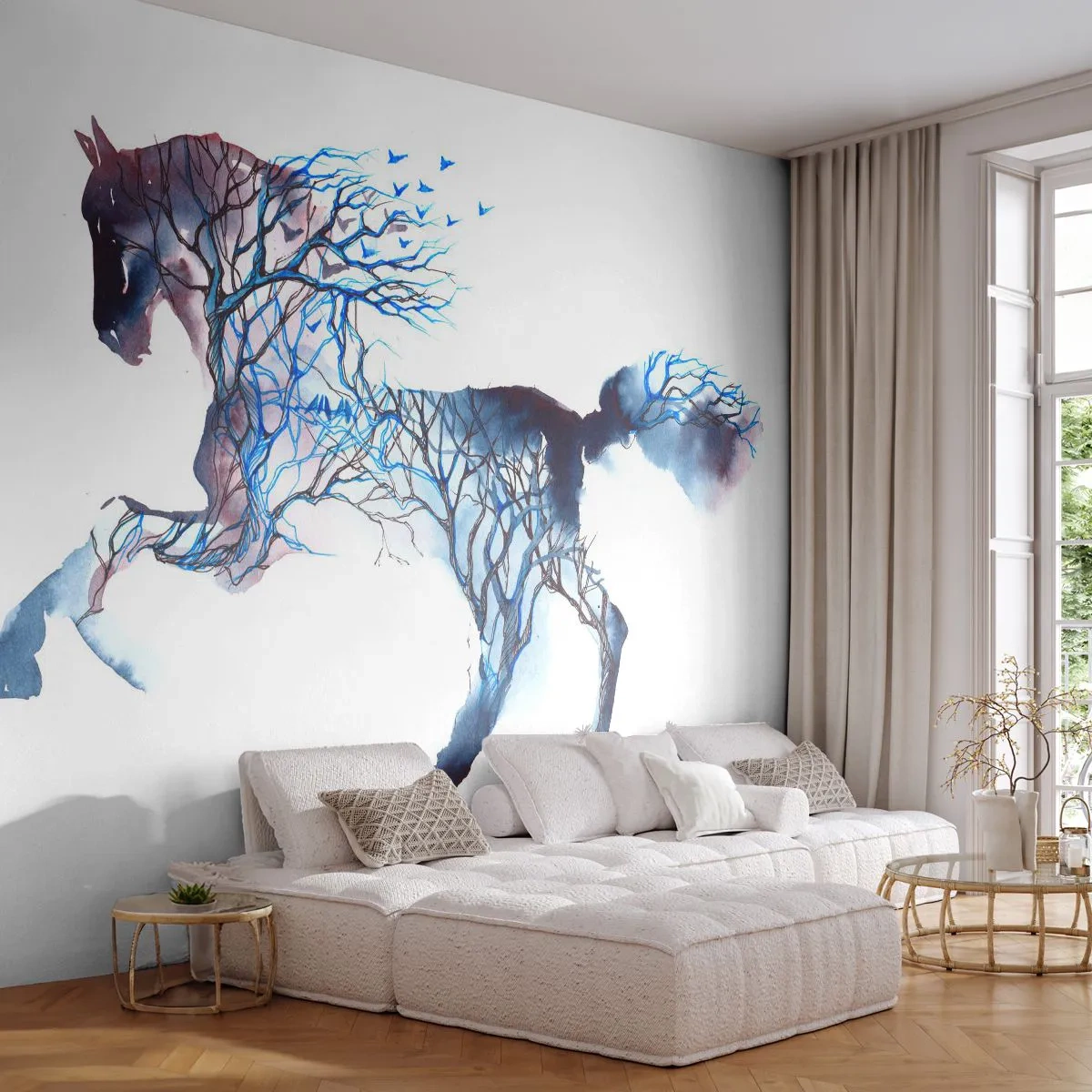 Självhäftande Fototapet Deluxe Sticker - Som om skogen rört sig - Abstraktion, Häst, Djur - 250x175 cm