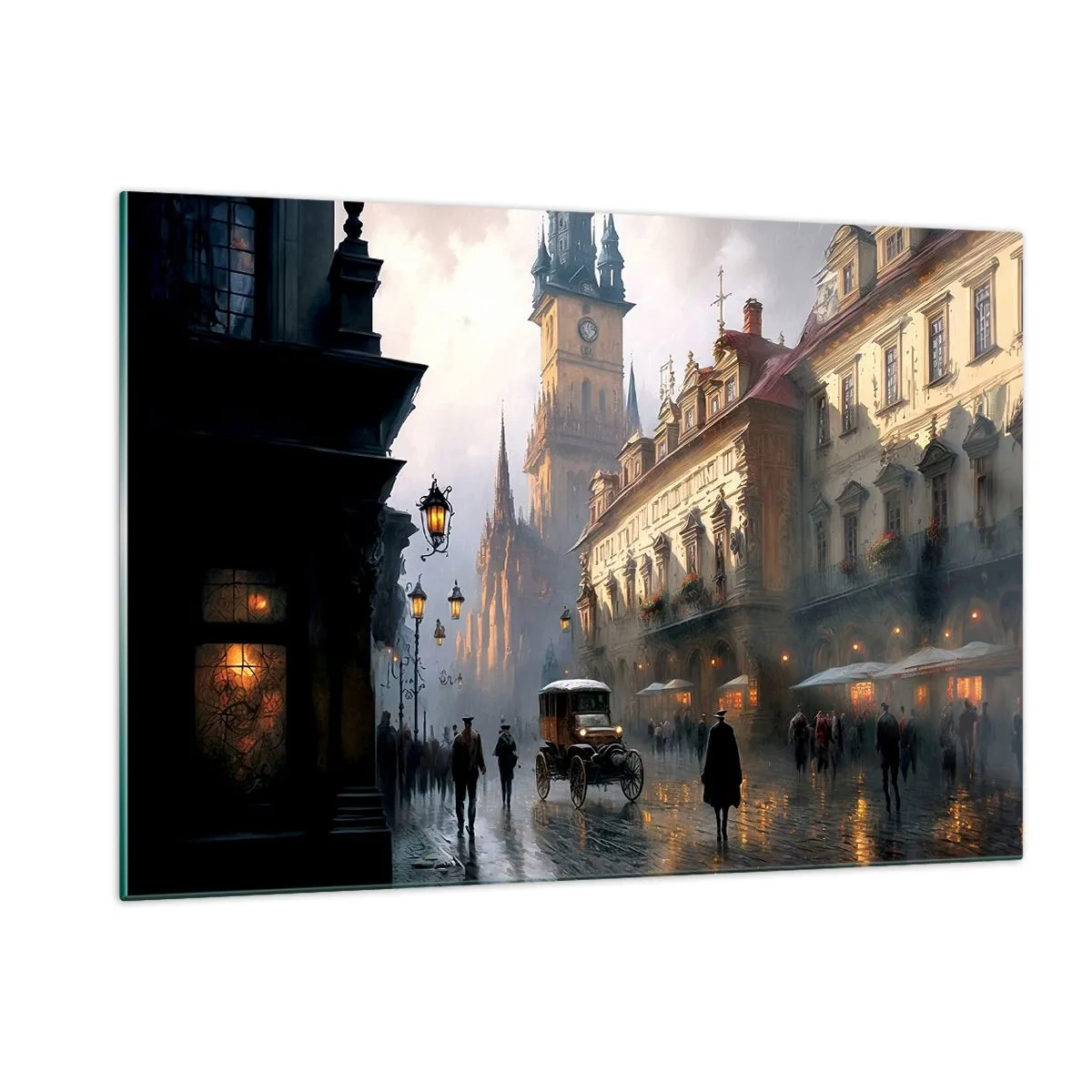 Glastavla - Bild på glas - Magin under en kväll i Prag - 120x80 cm
