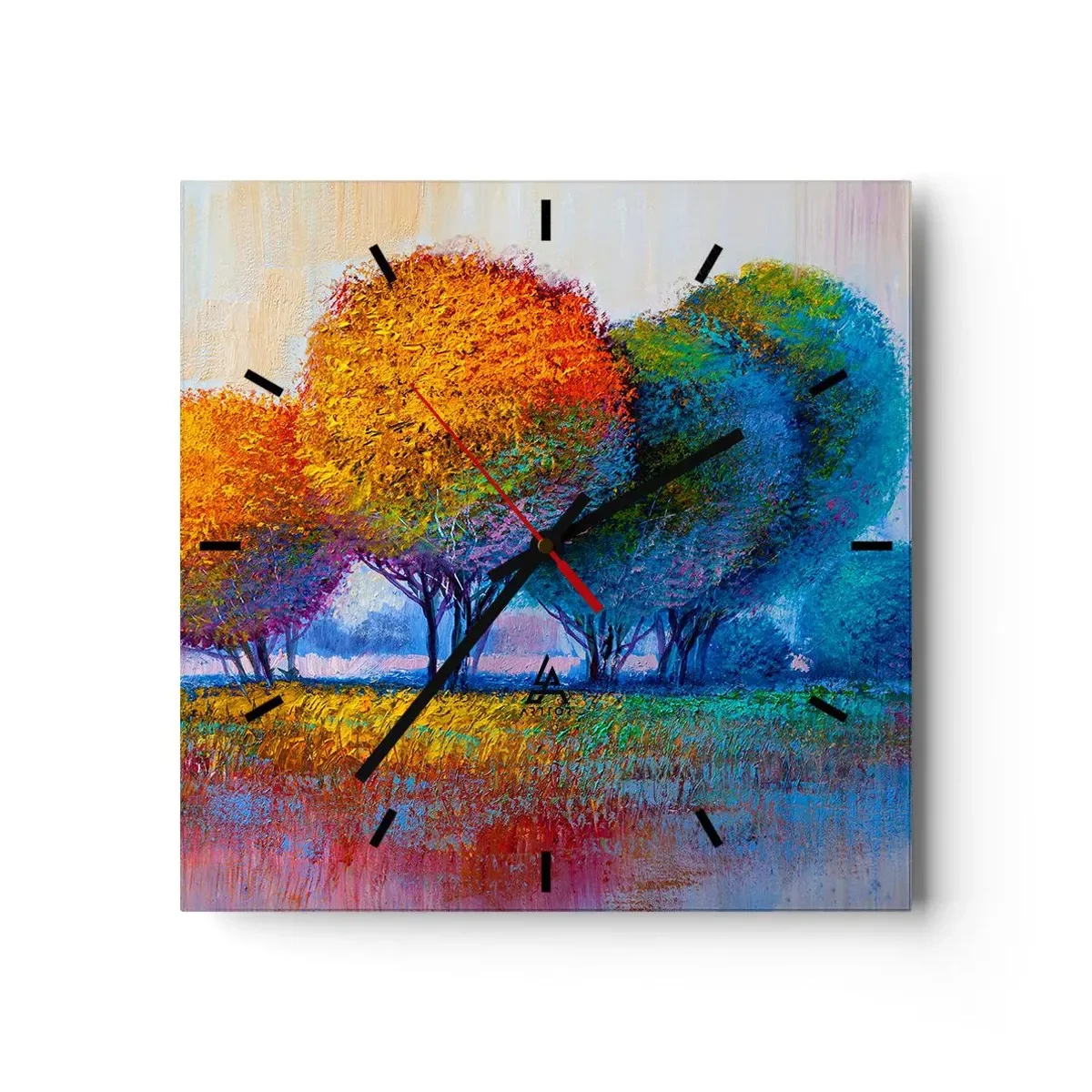 Väggklocka - Klocka på glas - Glad färgbukett - 30x30 cm