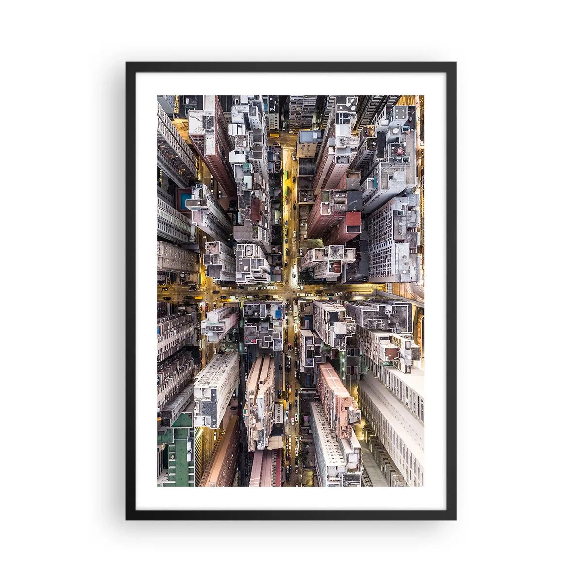 Affisch i svart ram - Flygfoto över staden på natten - 50x70cm - Hälsningar från Hongkong - Modern väggdekoration för vardagsrum och sovrum ARTTOR