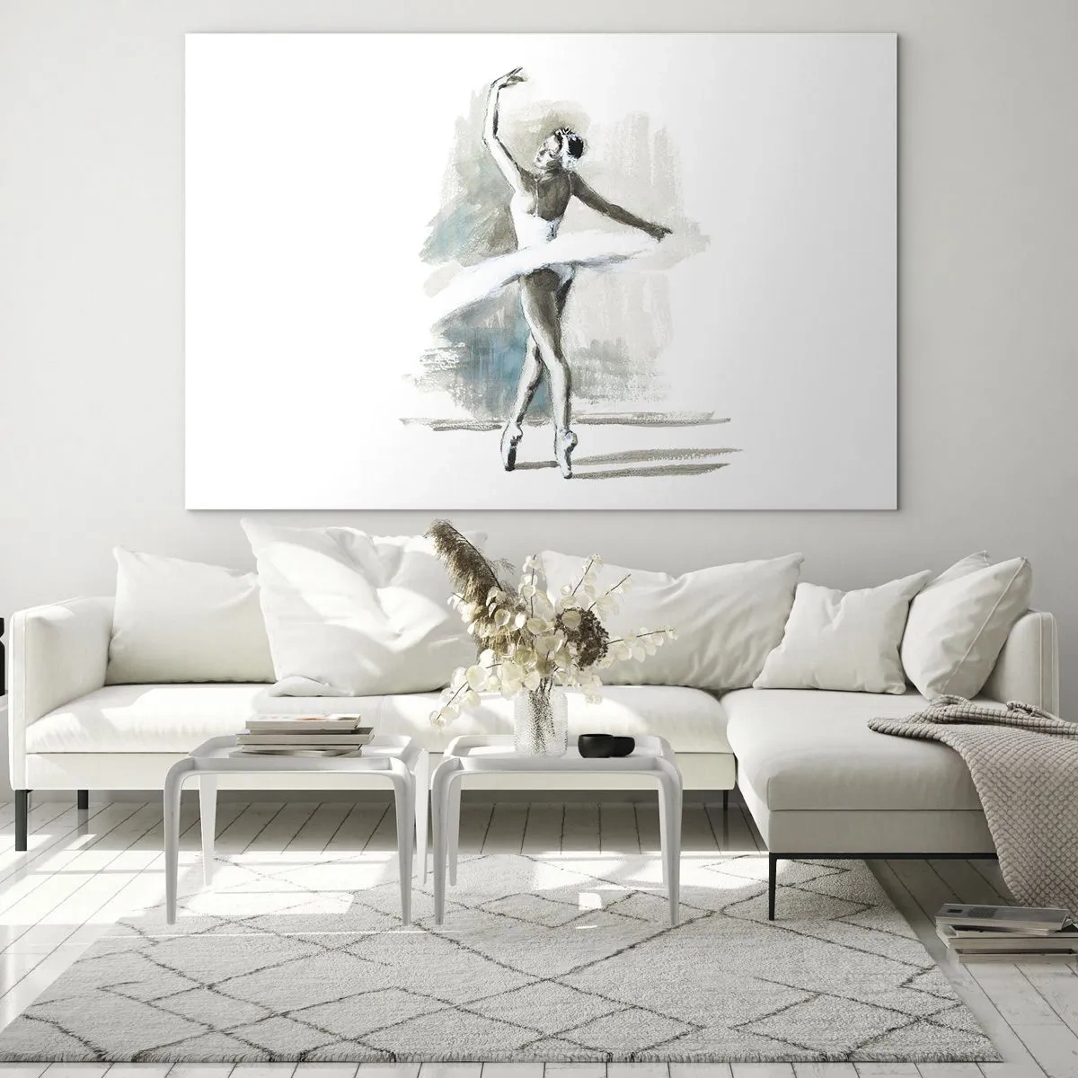 Glastavla - Bild på glas - En ballerina i en klassisk danspose - 70x50cm - Förtrollad i en svan - Modern väggdekoration för vardagsrum och sovrum ARTTOR