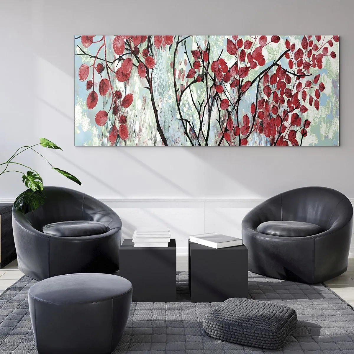 Glastavla - Bild på glas - Träd i scharlakansröd - 100x40 cm