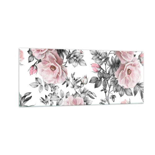Glastavla - Bild på glas - Tappa sig i rosblommorna - 100x40 cm