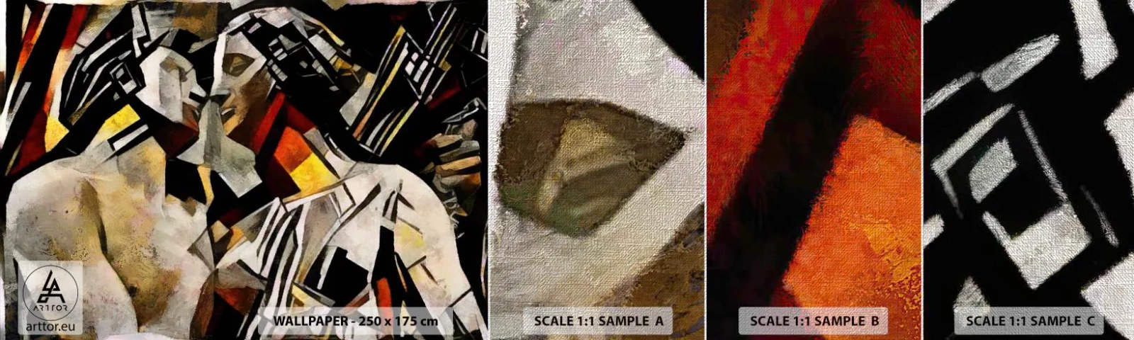 Provbit av fototapet Premium Canvas - Statykyss - Förälskade par, Kubism, Kyss - 100x30 cm