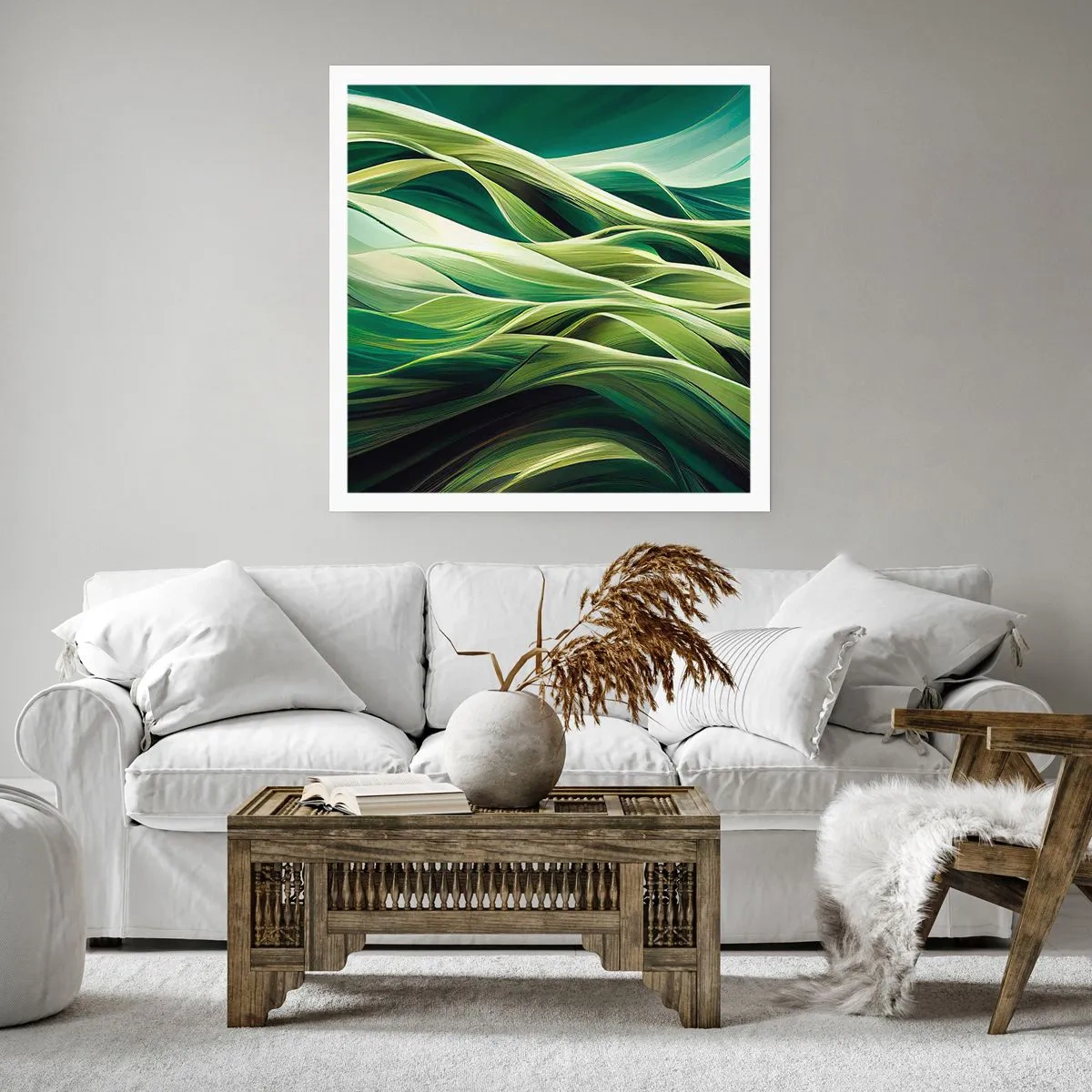 Affisch - Ett abstrakt spel med grönt - 60x60 cm