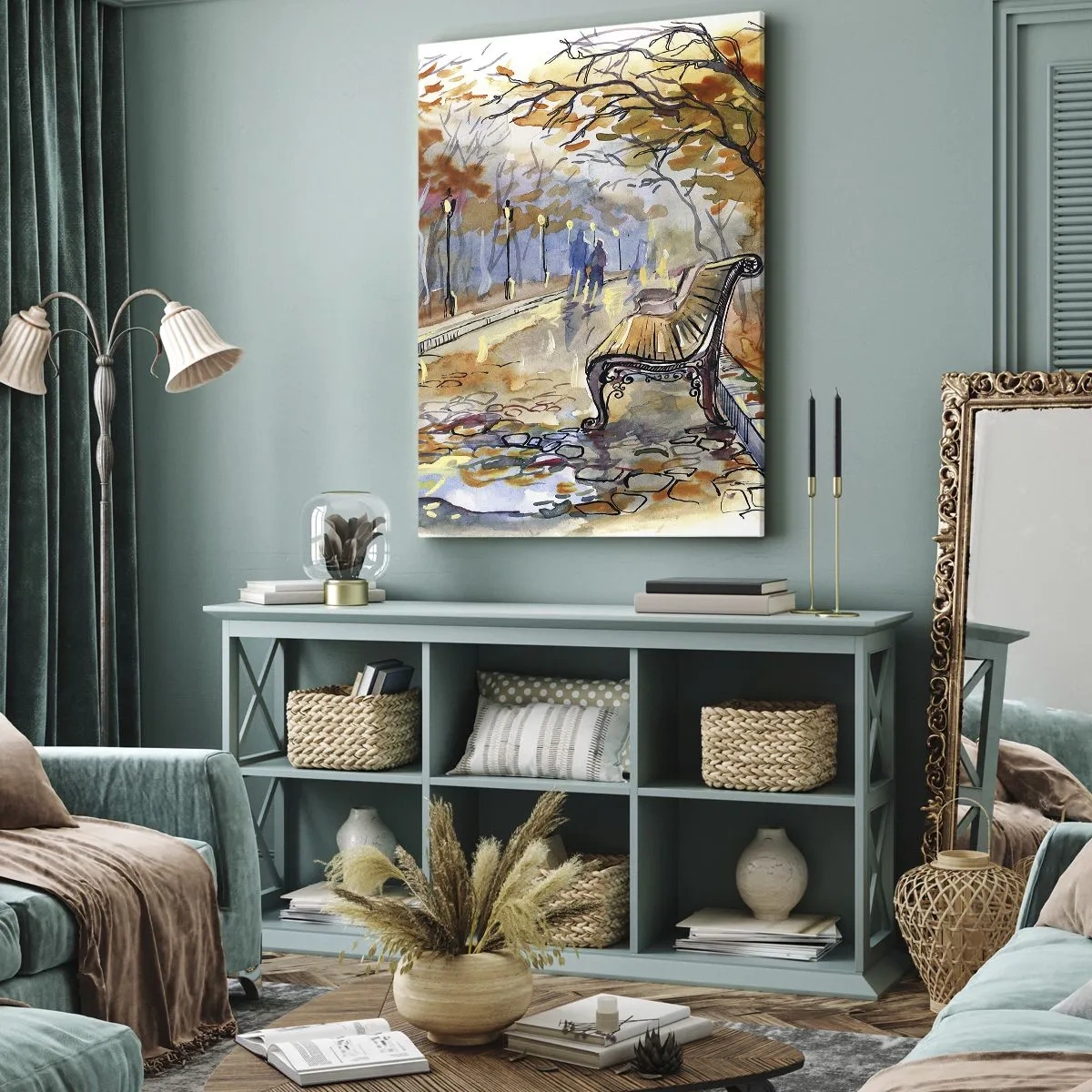 Canvastavla - Bild på duk - Vandra tillsammans mot hösten - 55x100 cm