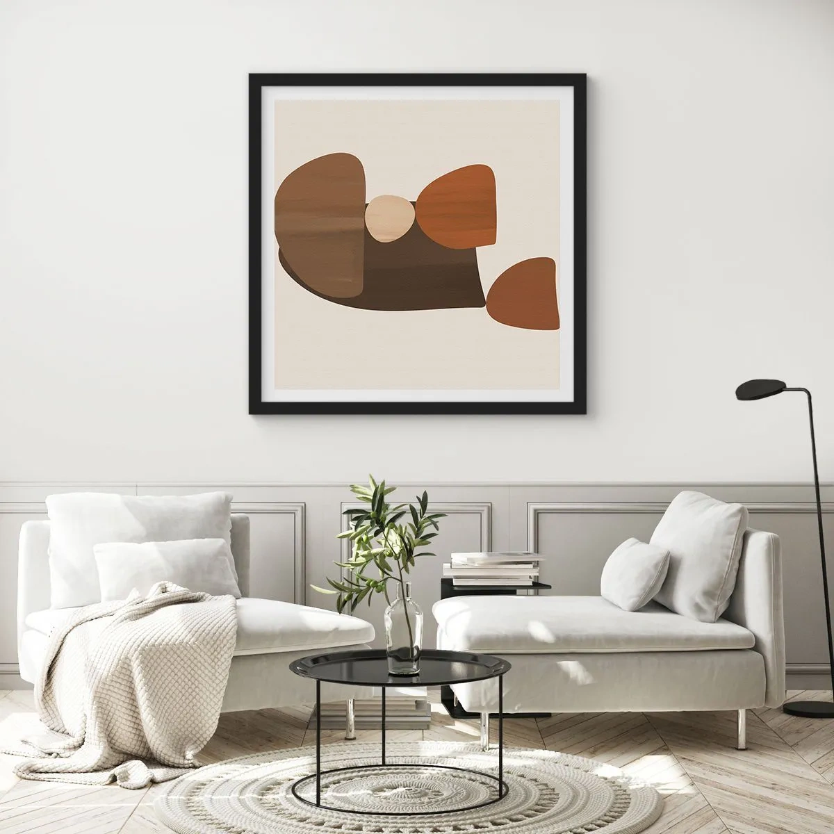 Affisch i svart ram - Komposition i brun - 30x30 cm