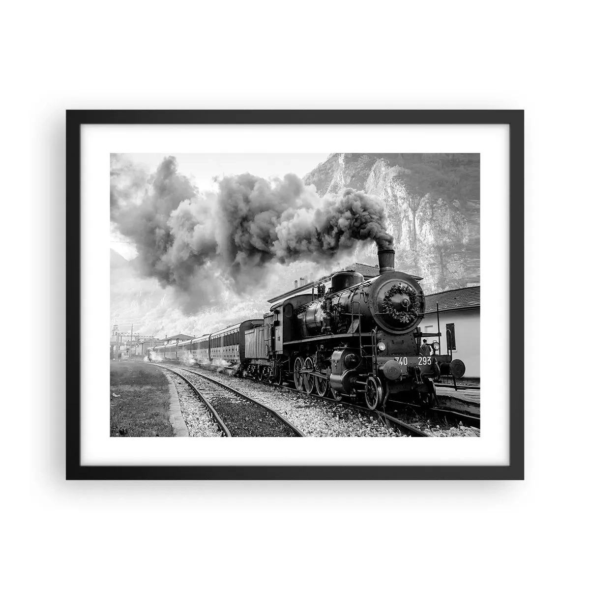 Affisch i svart ram - Det står ett lok på stationen... - 50x40 cm