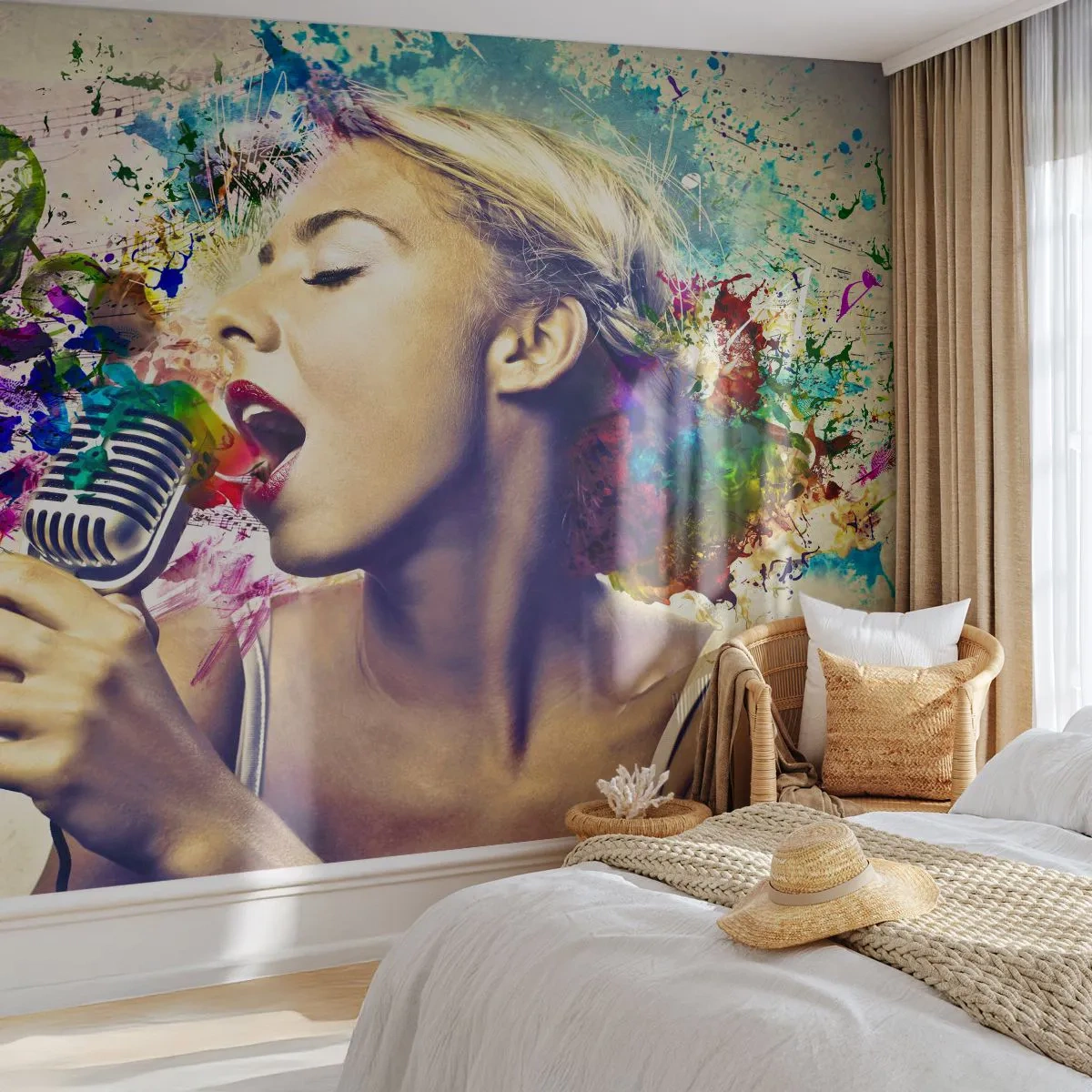 Självhäftande Fototapet Deluxe Sticker - Måla världen med rösten - Kvinna, musik, 3D - 250x175 cm