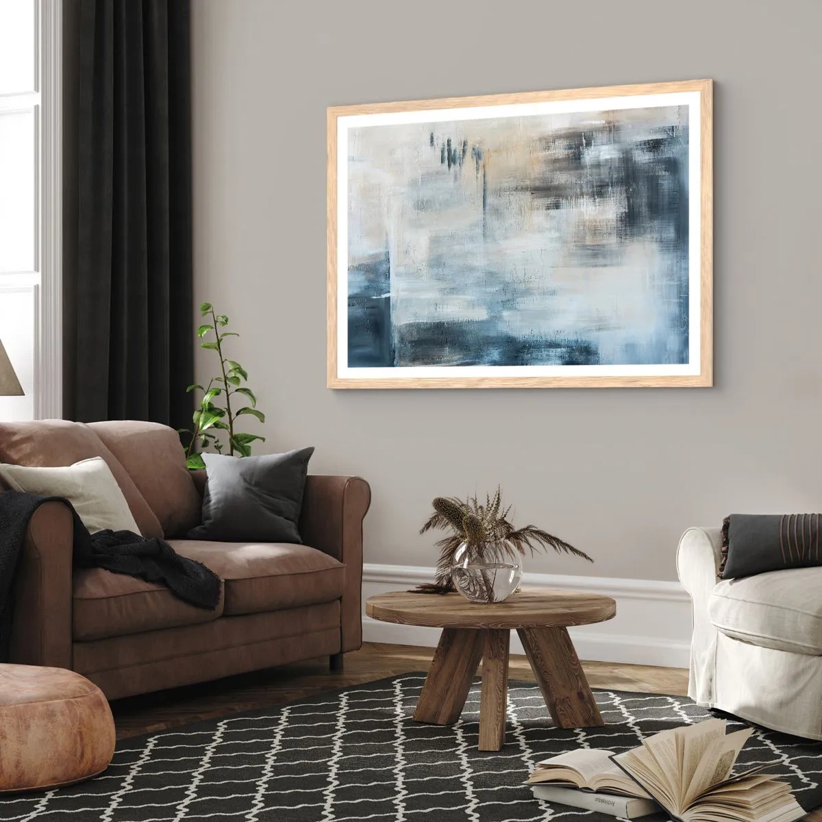 Affisch i ram av ljusek - Bakom en blå slöja - 100x70 cm
