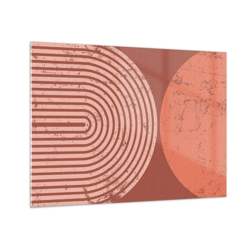 Glastavla - Bild på glas - Geometrisk rostfärgad grafik med en halvcirkel och en cirkel - 70x50cm - Nära relation - Modern väggdekoration för vardagsrum och sovrum ARTTOR