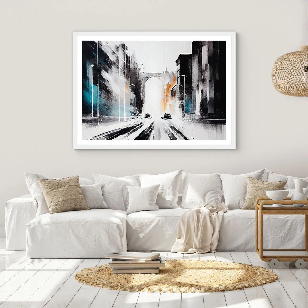 Affisch i vit ram - Stadsstudie: arkitektur och rörelse - 50x40 cm