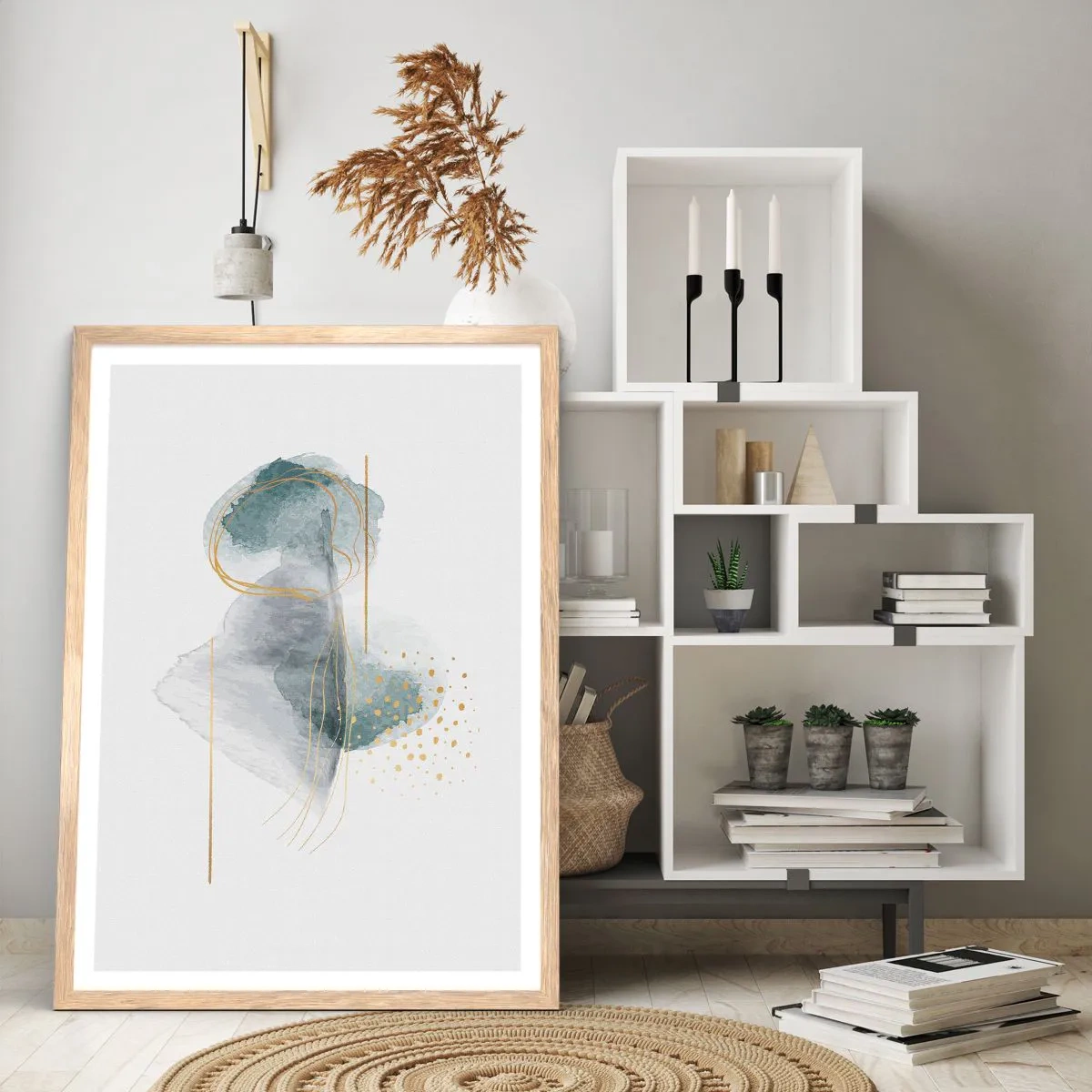 Affisch i ram av ljusek - Om gråhetens och guldets förhållanden - 61x91 cm