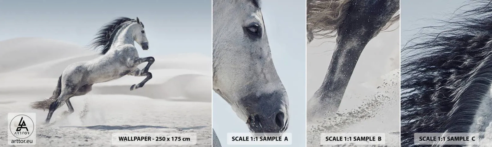 Provbit av självhäftande fototapet Deluxe Sticker - Arabisk prins - Djur, Häst, Galopperande häst - 100x30 cm