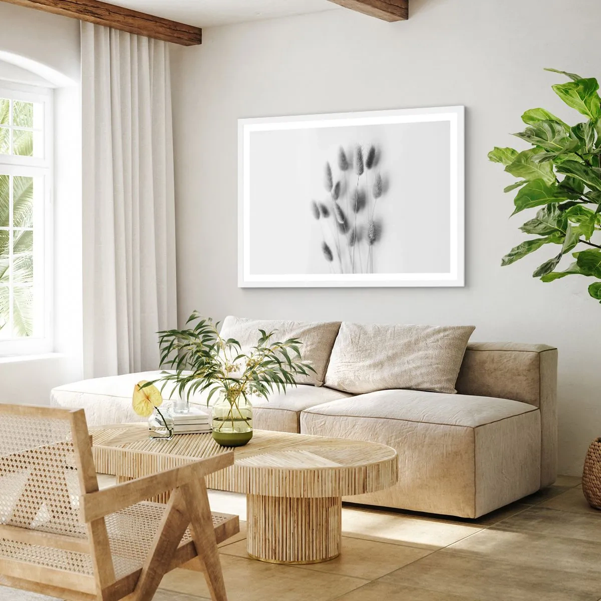 Affisch i vit ram - Fluffigt gräs - 70x50 cm