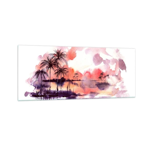 Glastavla - Bild på glas - Tropikens ro i rött - 100x40 cm