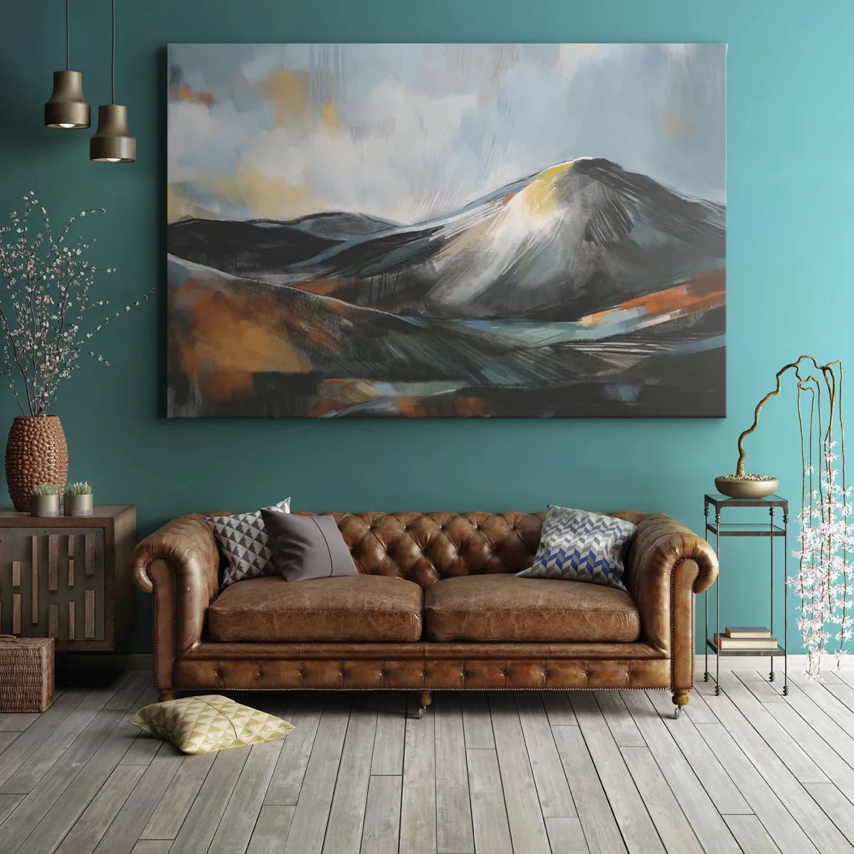 Canvastavla - Bild på duk - Abstrakt bergslandskap i varma nyanser - 70x50cm - Råa och vackra - Modern väggdekoration för vardagsrum och sovrum ARTTOR