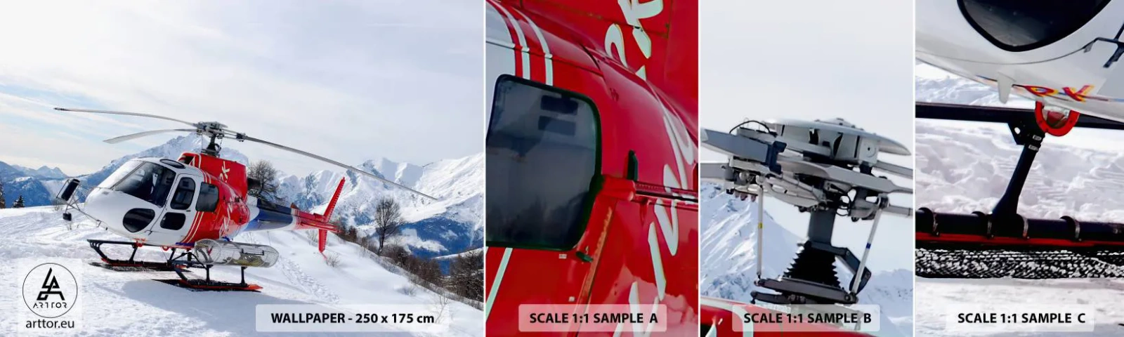 Fototapet Prov Standard Eco - Alltid redo - Helikopter, Landskap, Alperna - 100x30 cm