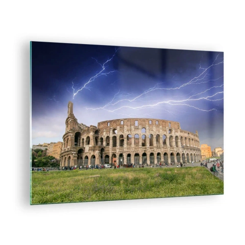 Glastavla - Bild på glas - Colosseum i Rom under ett åskväder - 70x50cm - Kamparena - Modern väggdekoration för vardagsrum och sovrum ARTTOR