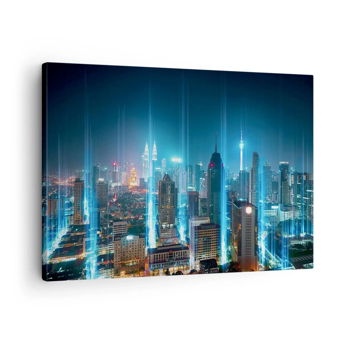 Canvastavla - Bild på duk - En modern stad på natten med futuristiska ljusaccenter. - 70x50cm - Himmelsfärd på berlinskt sätt - Modern väggdekoration för vardagsrum och sovrum ARTTOR