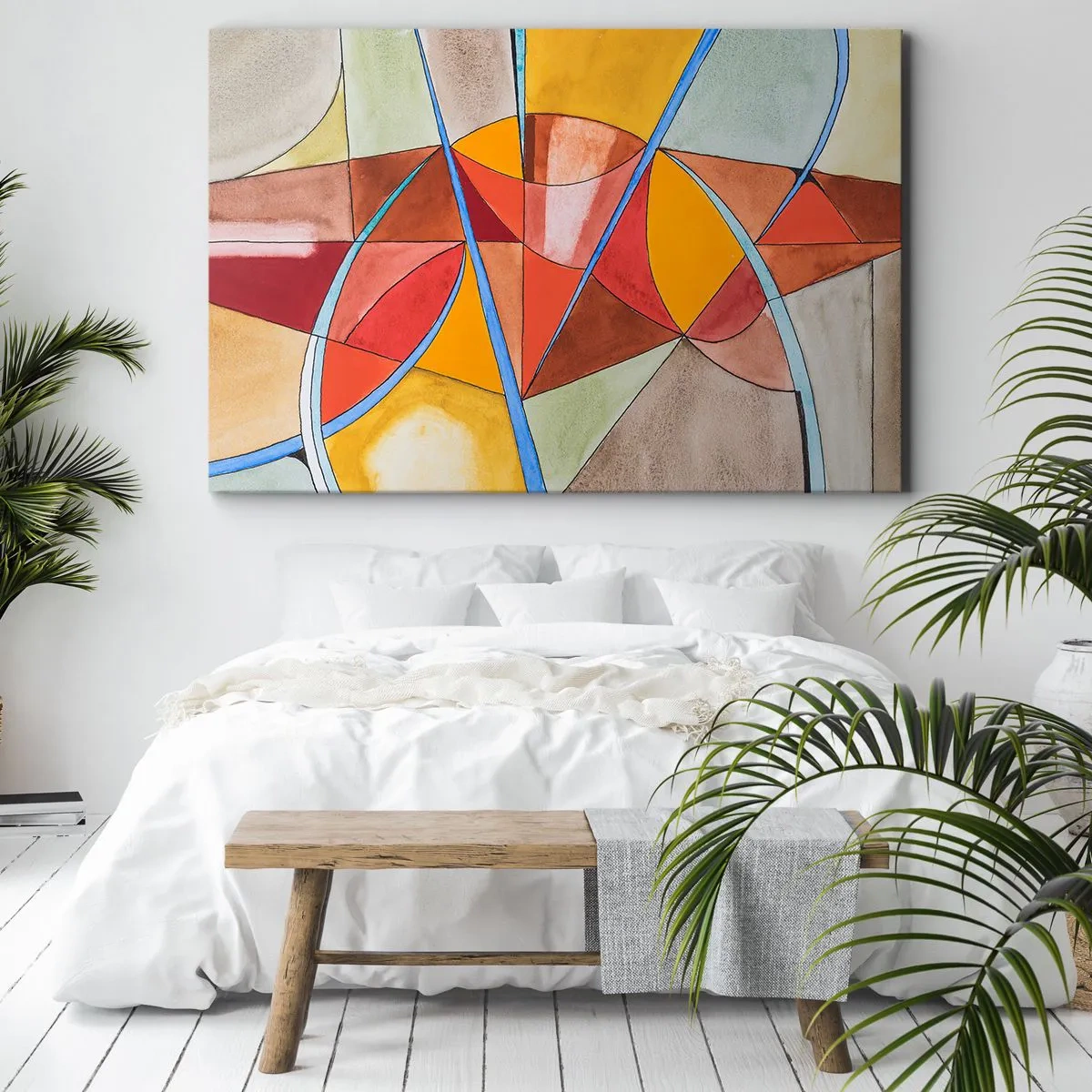 Canvastavla - Bild på duk - En abstrakt komposition i livfulla geometriska färger. - 70x50cm - Karusell, drömmarnas karusell - Modern väggdekoration för vardagsrum och sovrum ARTTOR