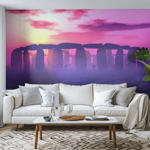 Fototapet Premium Sand - Gryningens hemlighet i dimma - Arkitektur, Stonehenge, Stencirklar - 350x256 cm